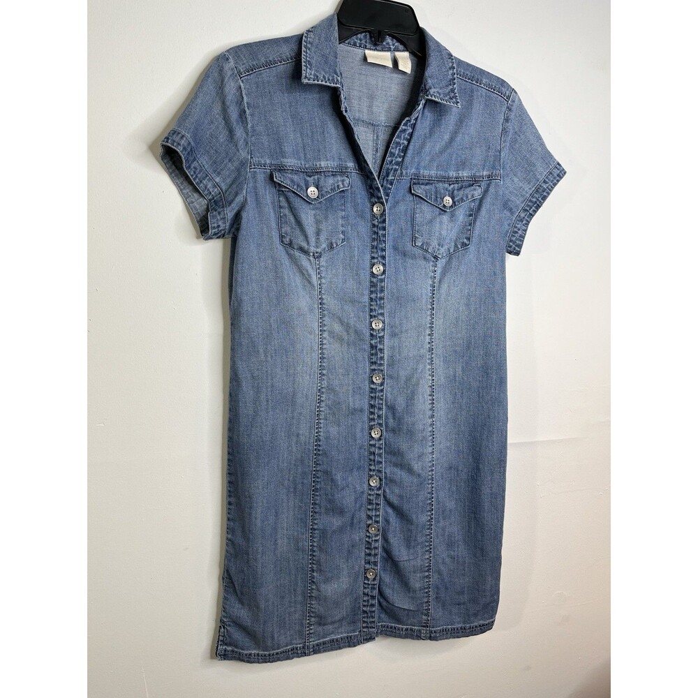 Chico’s Size 0.5 6  S Petite Women’s Denim Blue Dress Short sleeves